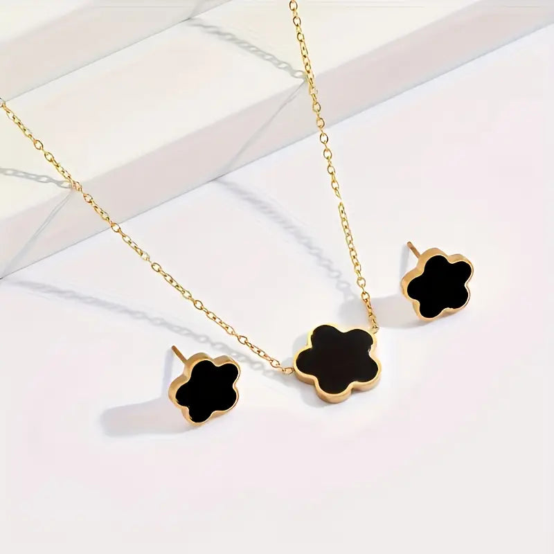 2pcs set clover stud earrings five-leaf flower light luxury fashion luxury high-end necklace gift girlfriends and friends