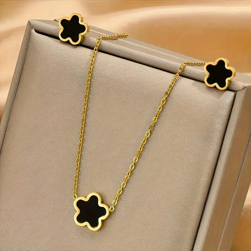 2pcs set clover stud earrings five-leaf flower light luxury fashion luxury high-end necklace gift girlfriends and friends