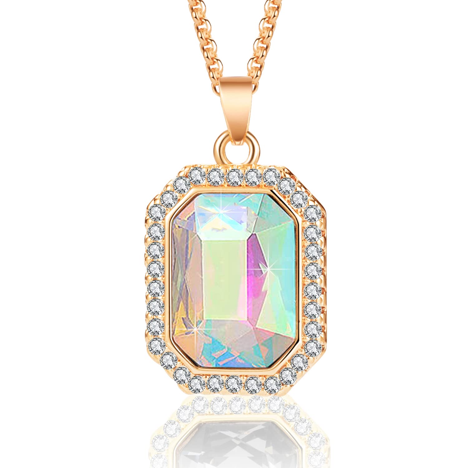 Royal Aurora Crystal Pendant – Elegant Gold Necklace