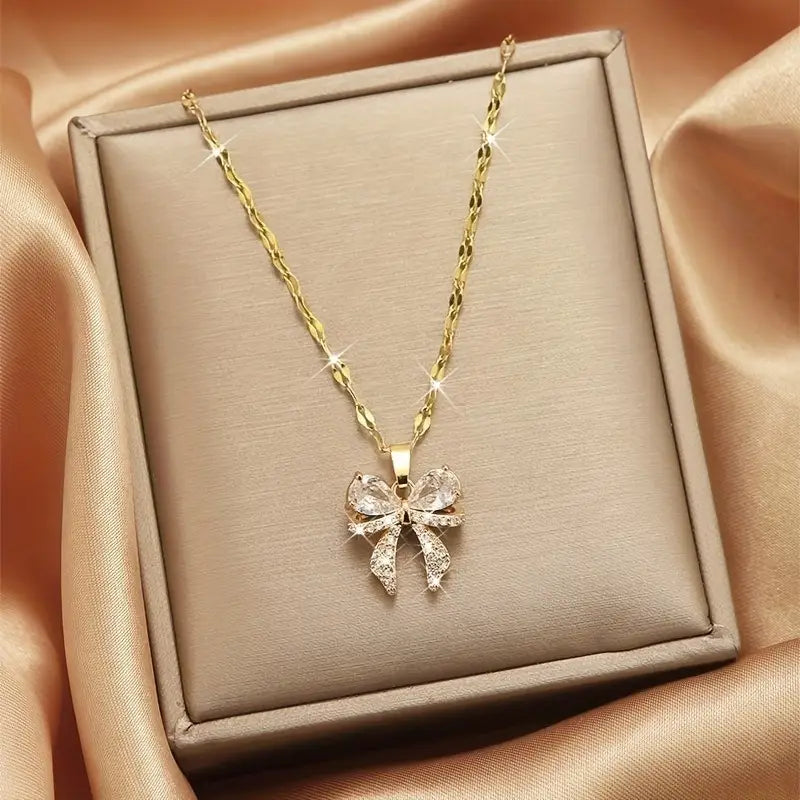 Elegant Gold Plated Butterfly Necklace - Sparkling Crystal Pendant