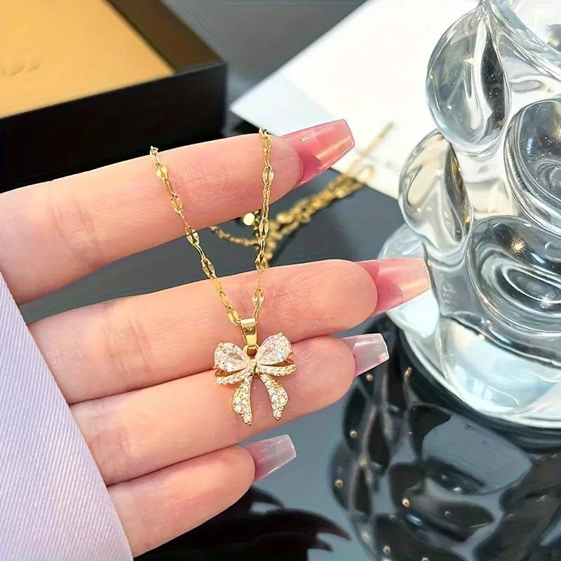 Elegant Gold Plated Butterfly Necklace - Sparkling Crystal Pendant